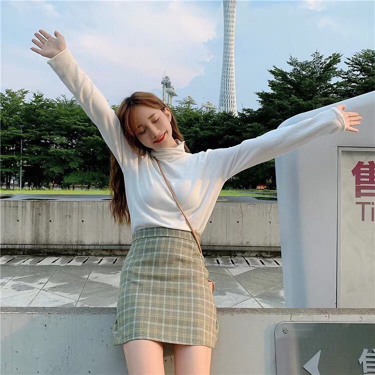 Checkered high waist skirt