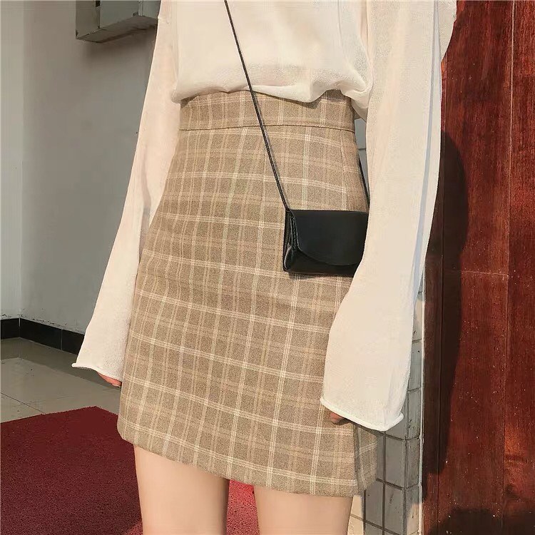 Checkered high waist skirt