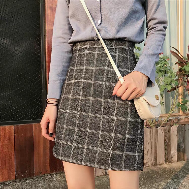 Checkered high waist skirt