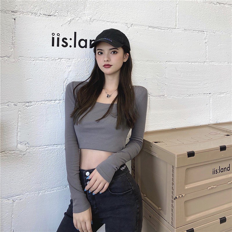 Square neck long sleeve blouse