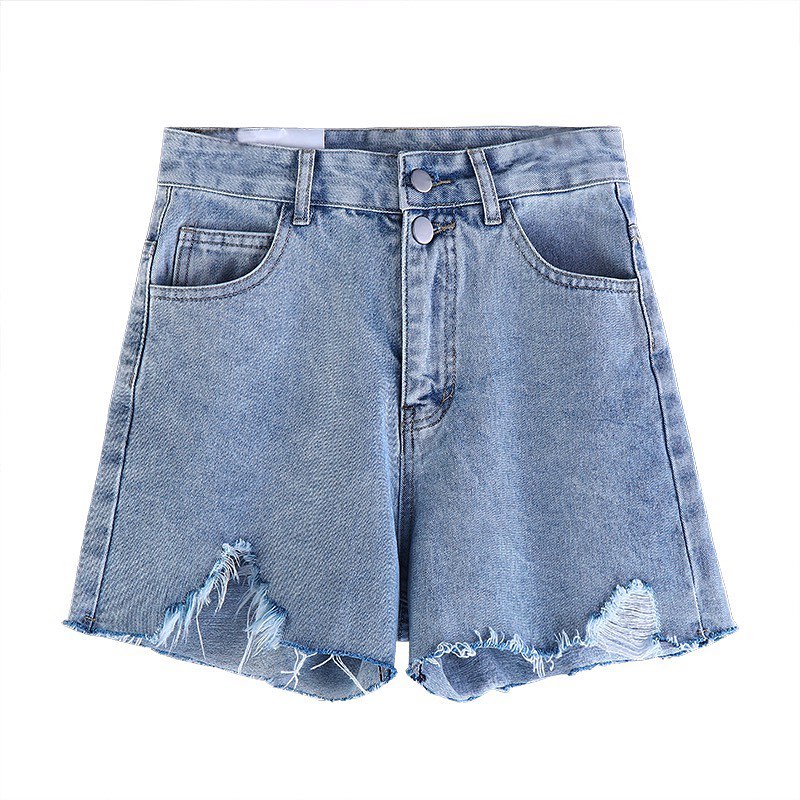 A line denim high waist shorts