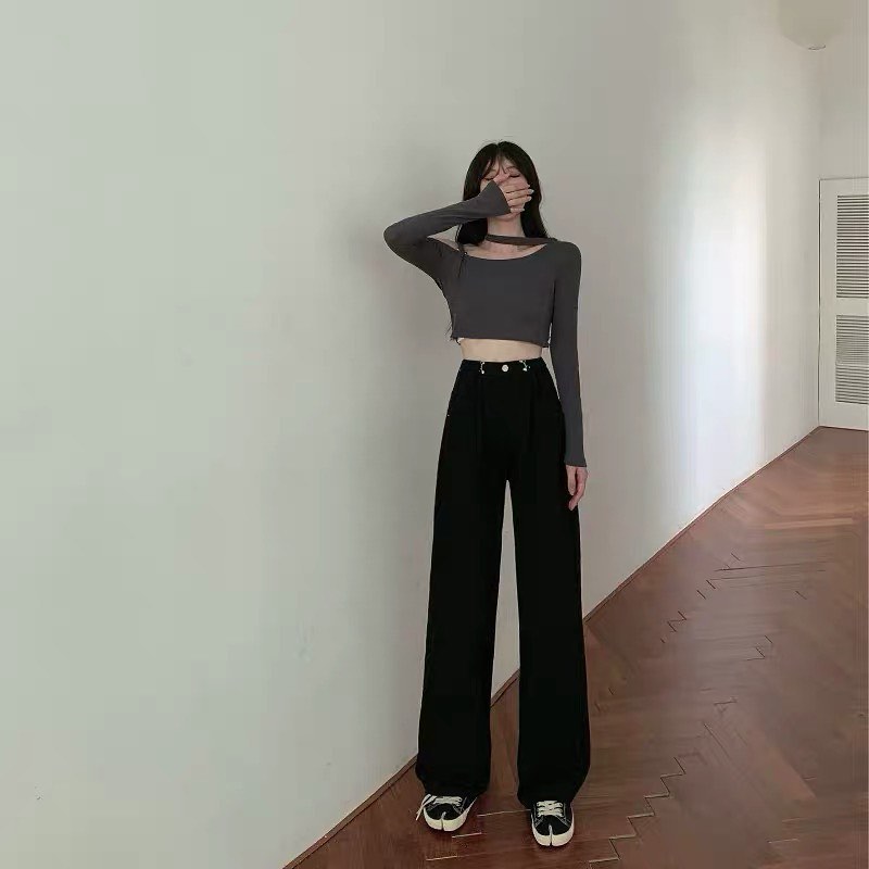 High waist side buckle high waist pants