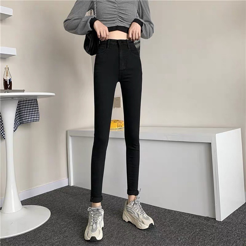 Slim denim high waist pants