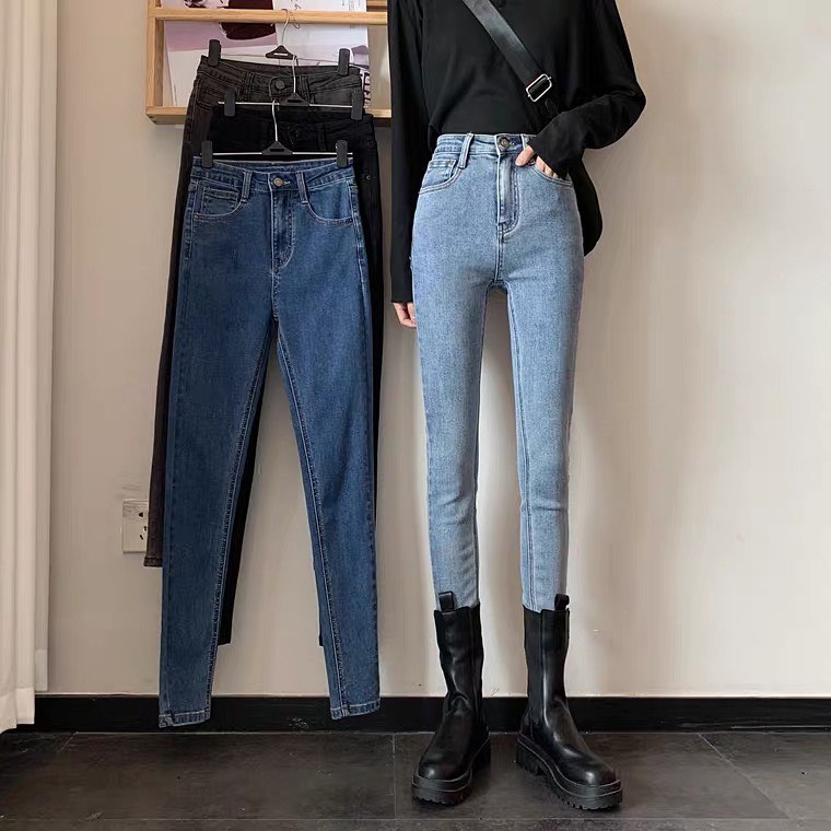 Slim denim high waist pants