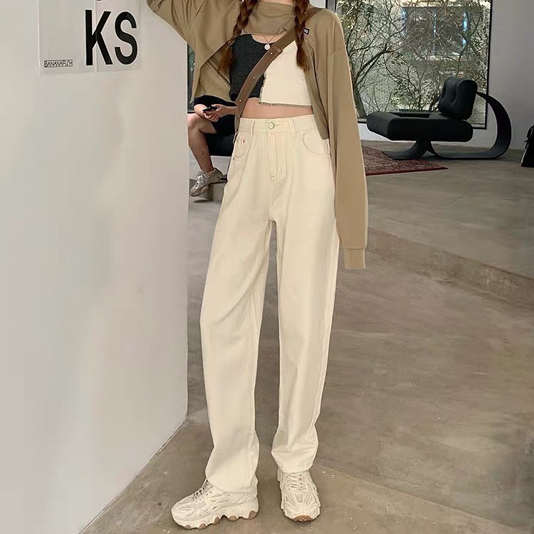 Denim straight high waist pants