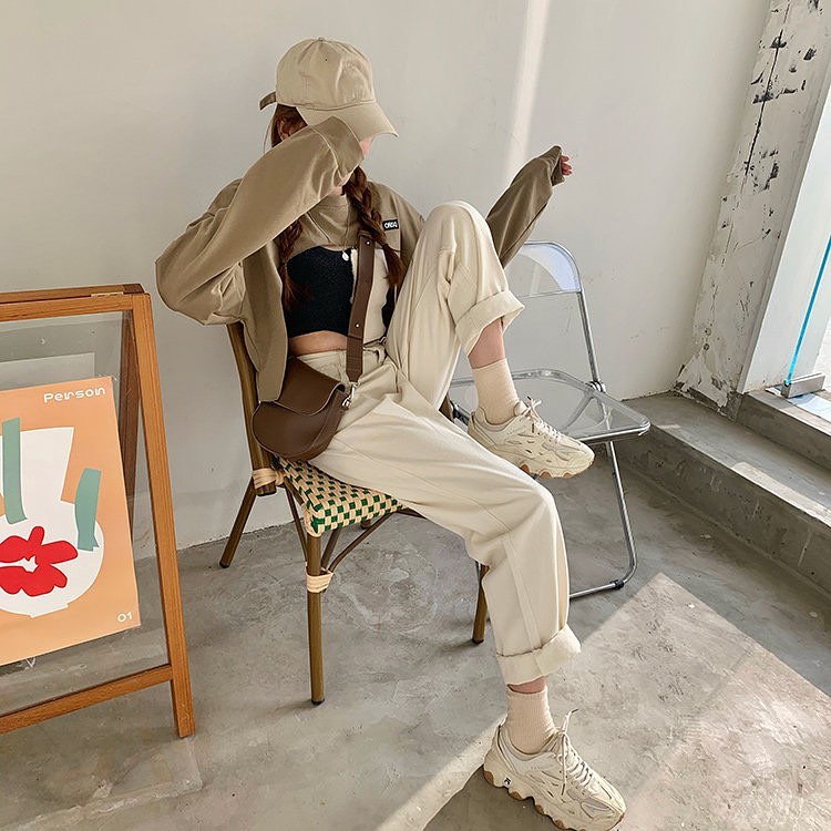 Denim straight high waist pants