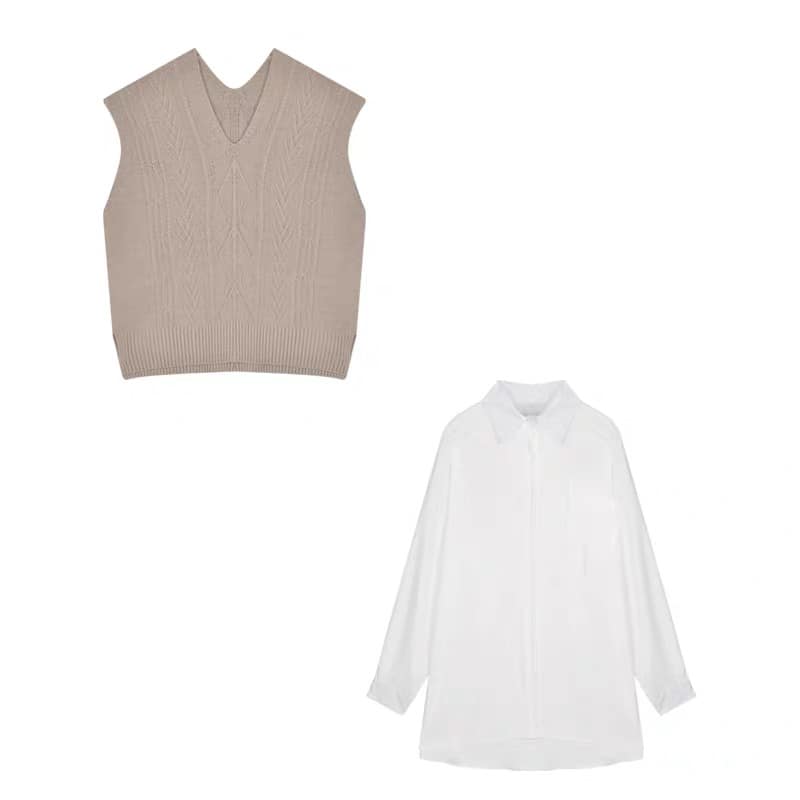 Knitted vest & white shirt set