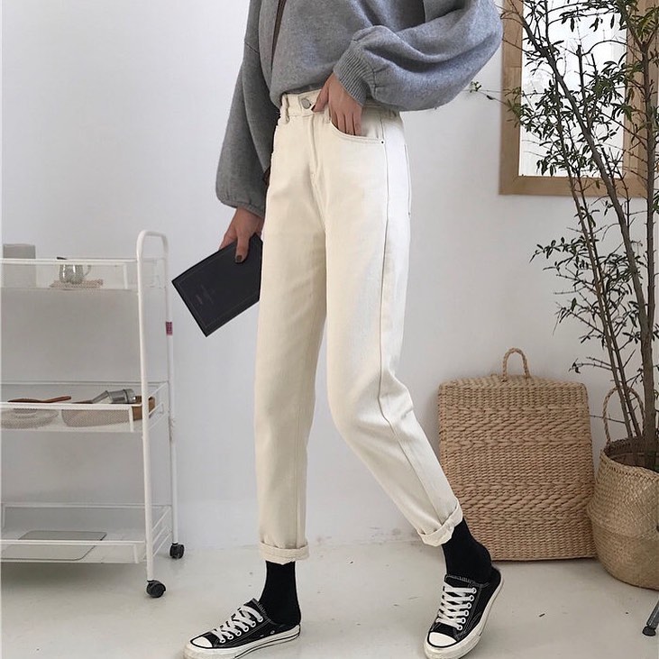White denim long pants