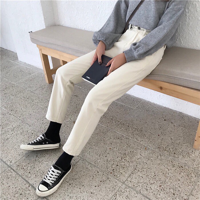 White denim long pants