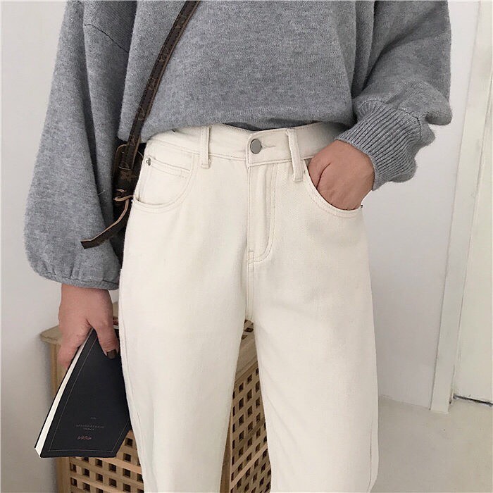 White denim long pants
