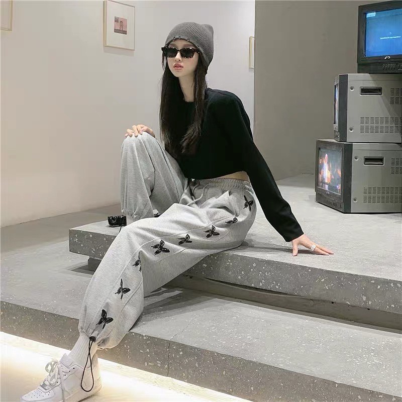 Side butterfly high waist stretchable pants