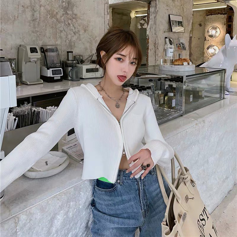 Zipper crop hoodie jacket