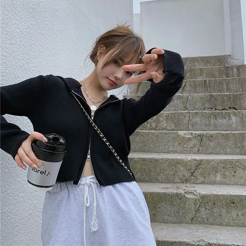 Zipper crop hoodie jacket