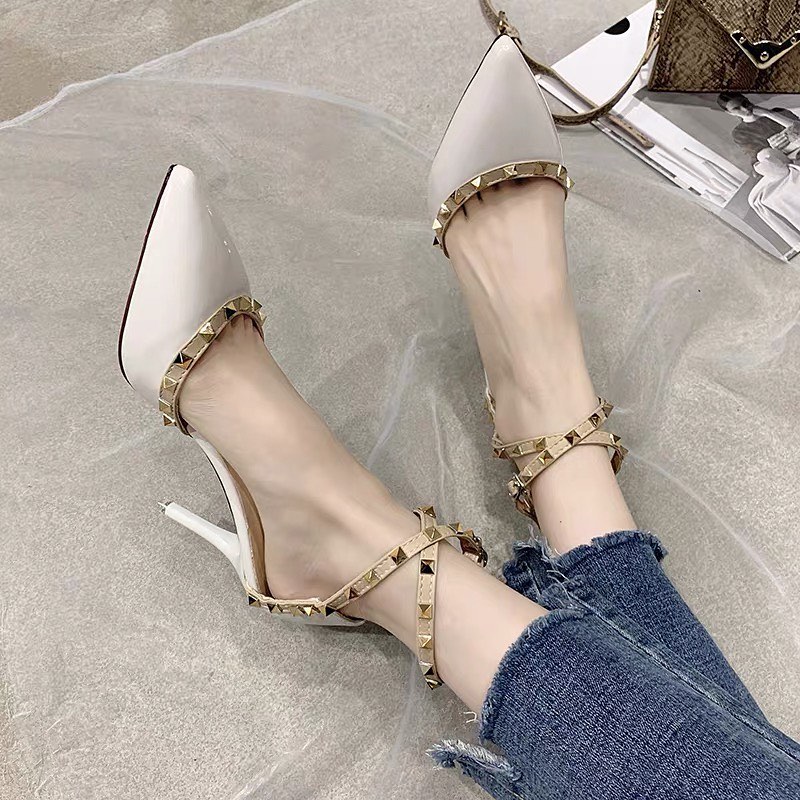 Covered pointy studded heels