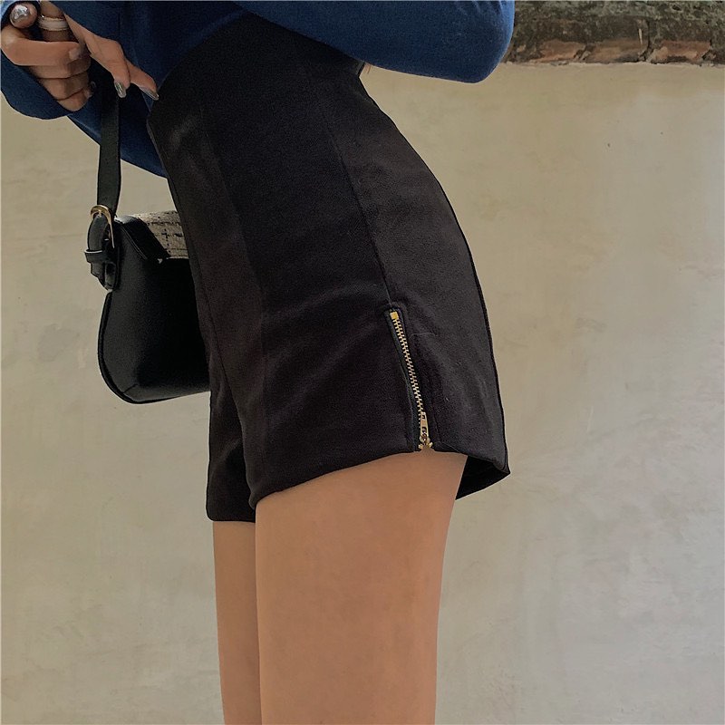High waist mini side zipper shorts