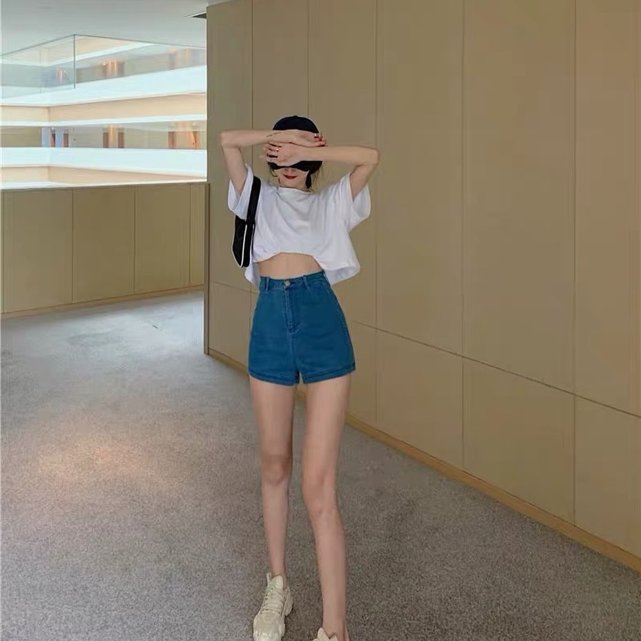 Inky high waist denim shorts