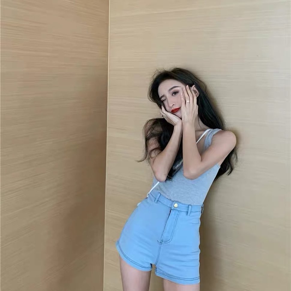 Inky high waist denim shorts