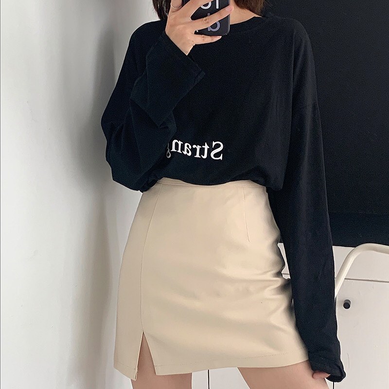 Mini slit high waist skirt