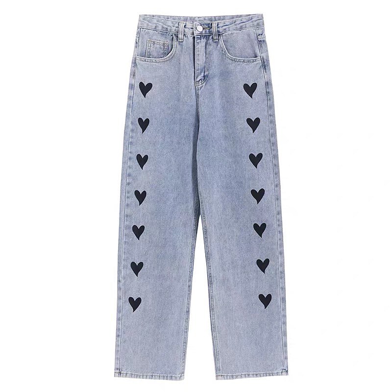 Heart denim high waist pants