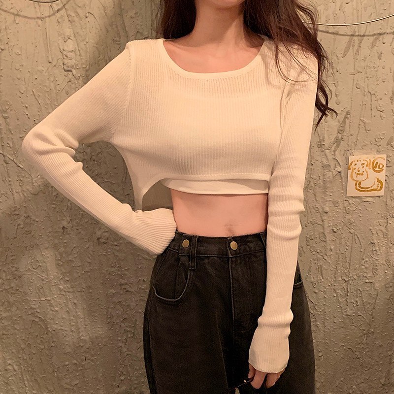 Long sleeve crop top blouse