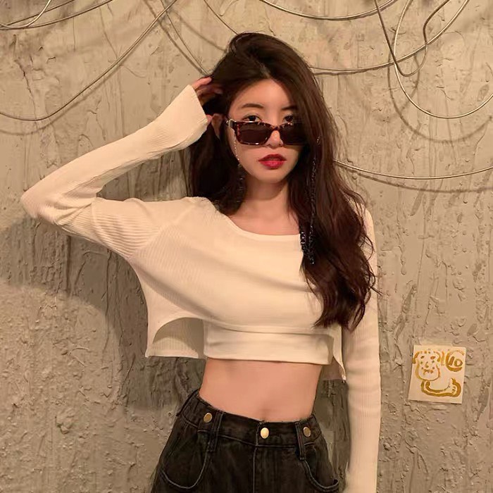 Long sleeve crop top blouse