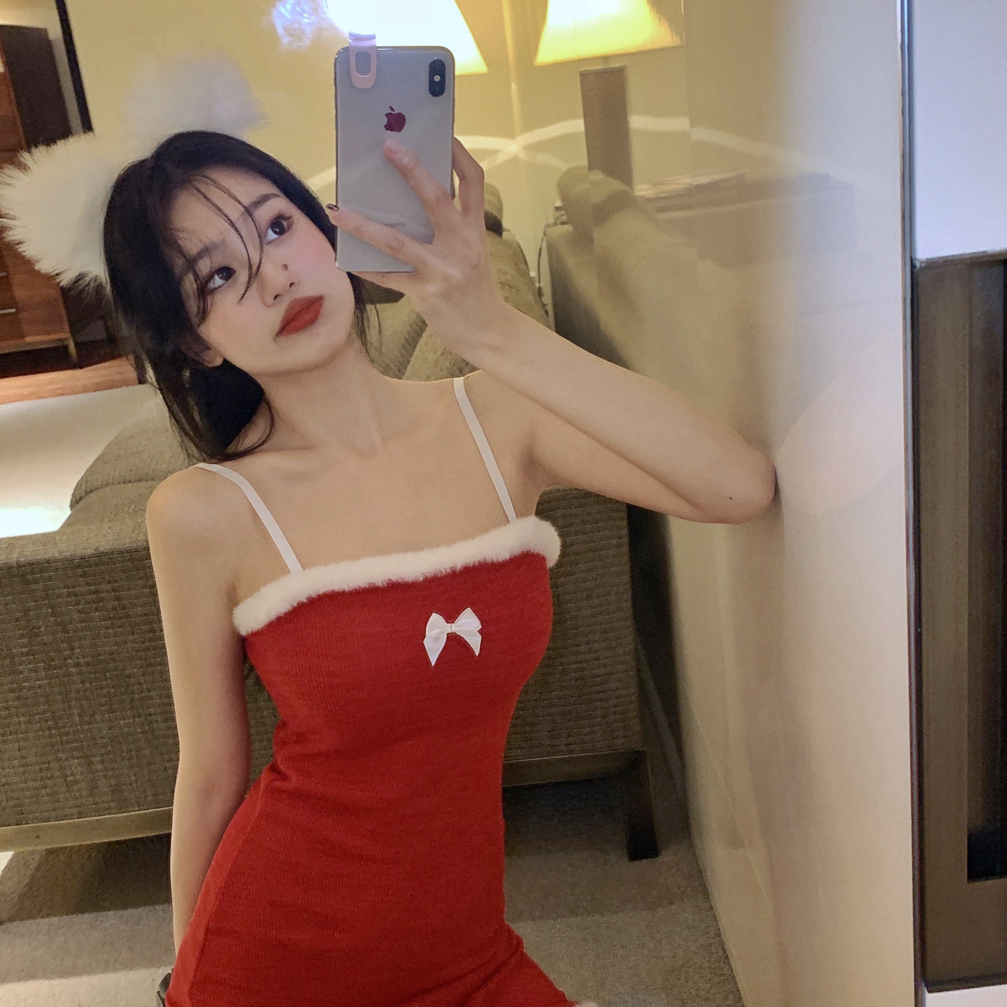 Cute ribbon red sleeveless dress (CNY004)