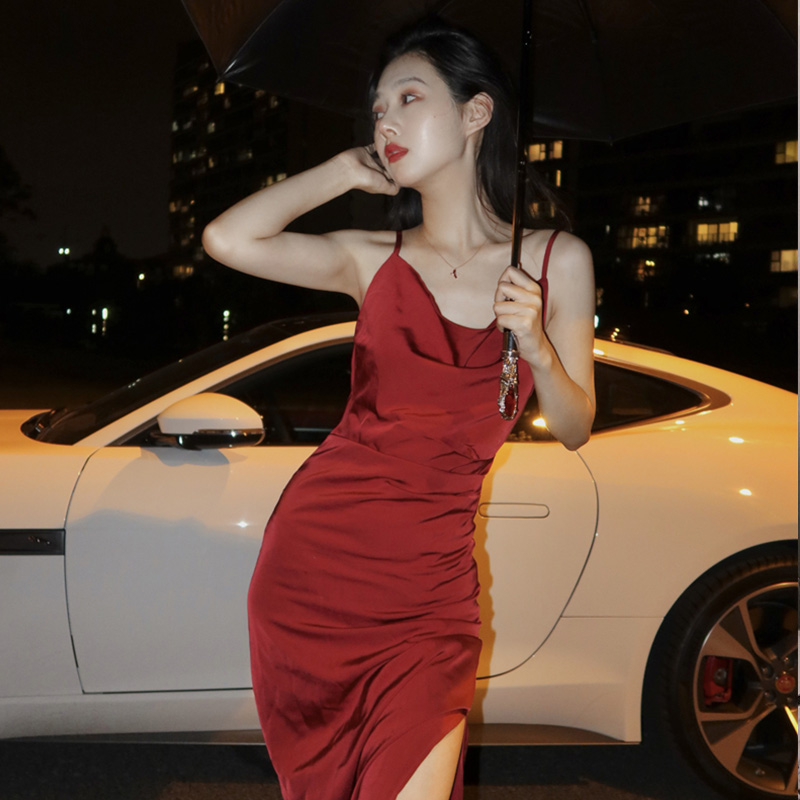Silk red sleeveless dress (CNY002)