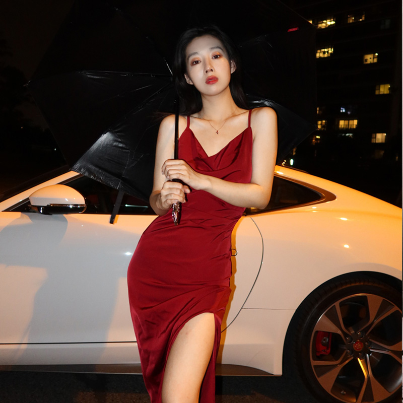Silk red sleeveless dress (CNY002)