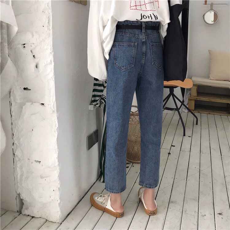 Blue denim straight pants