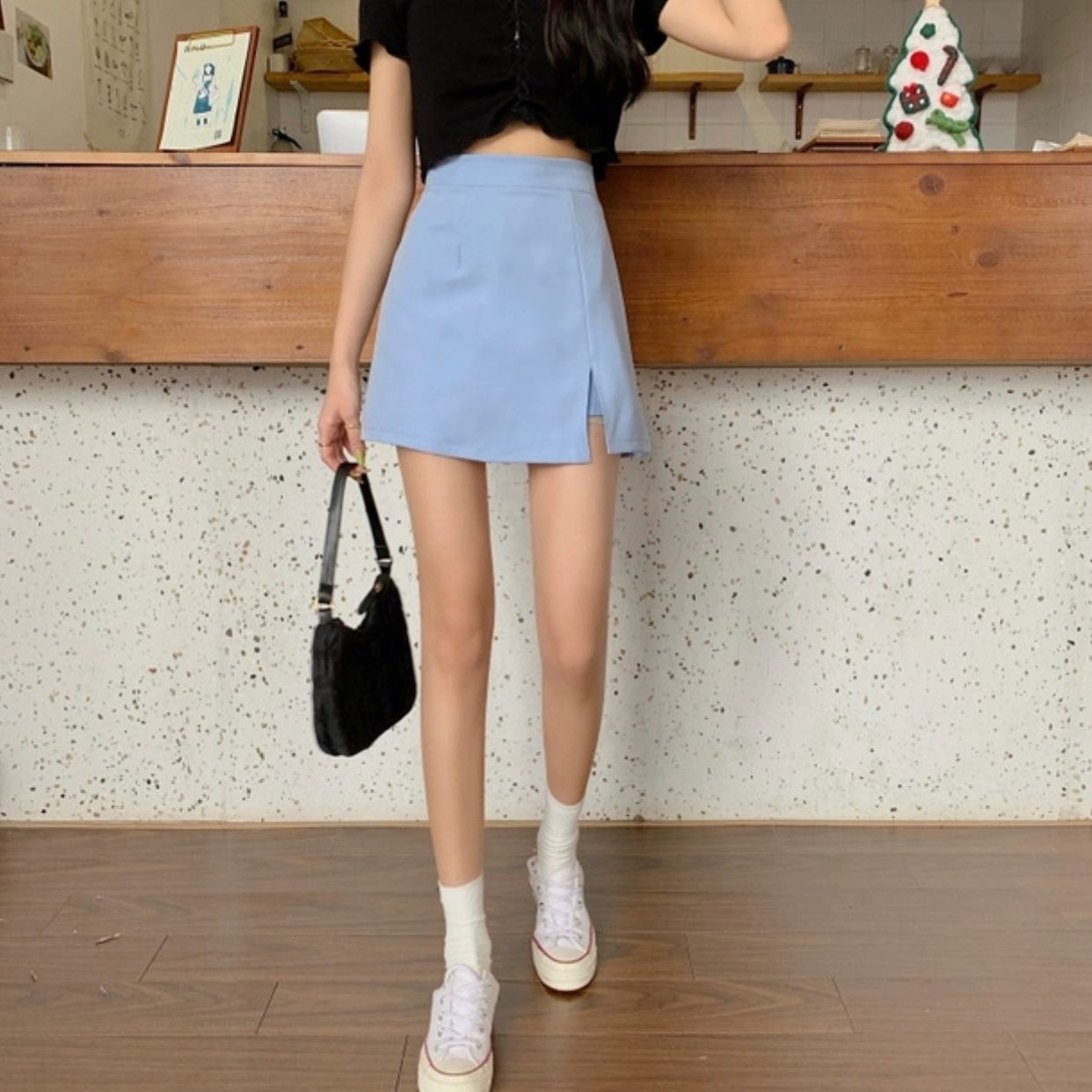 High waist slit A line skirt w/ pants