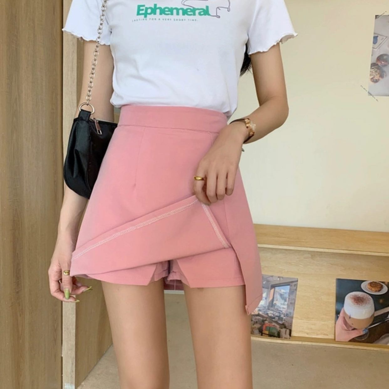 High waist slit A line skirt w/ pants