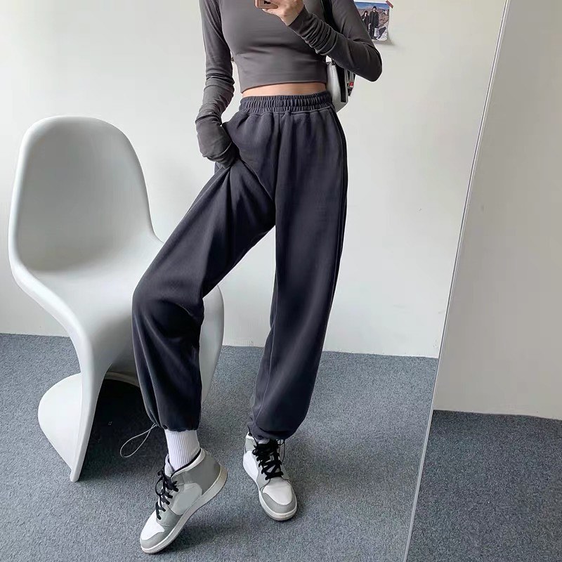 High waist cotton drawstring pants