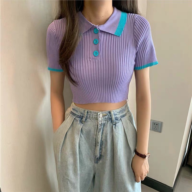 Polo knitted crop top