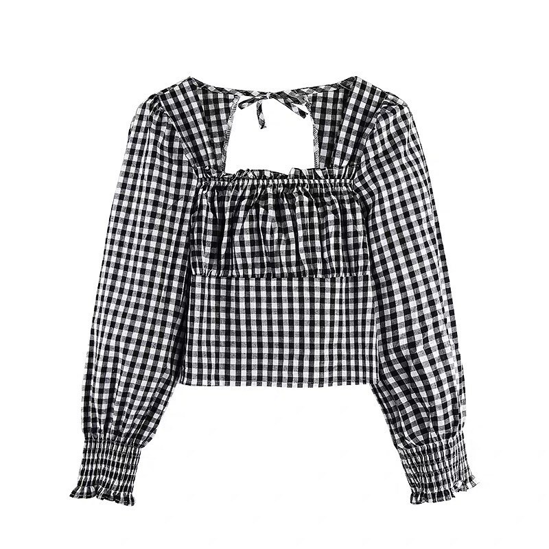 Square neck long sleeve women blouse