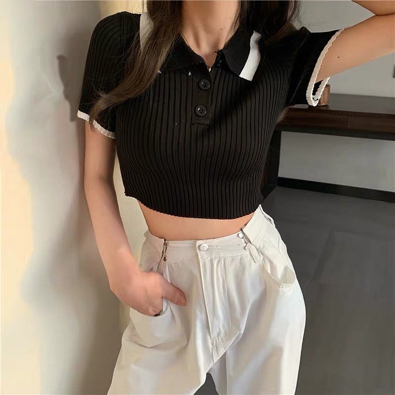 Polo knitted crop top