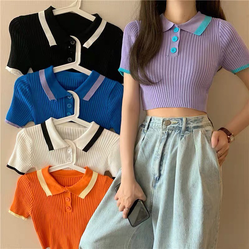Polo knitted crop top