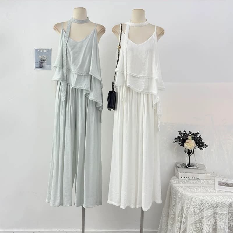 Sleeveless Flare Blouse & Long Pants Set
