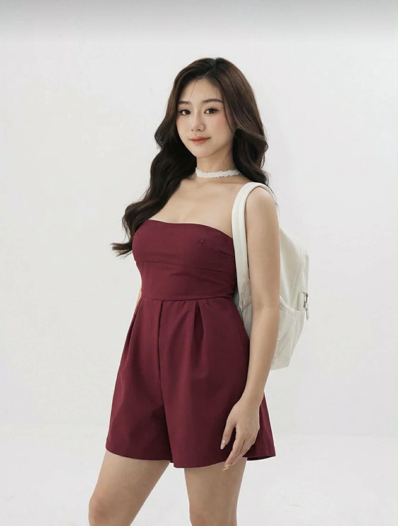 Wine Red Tube Romper