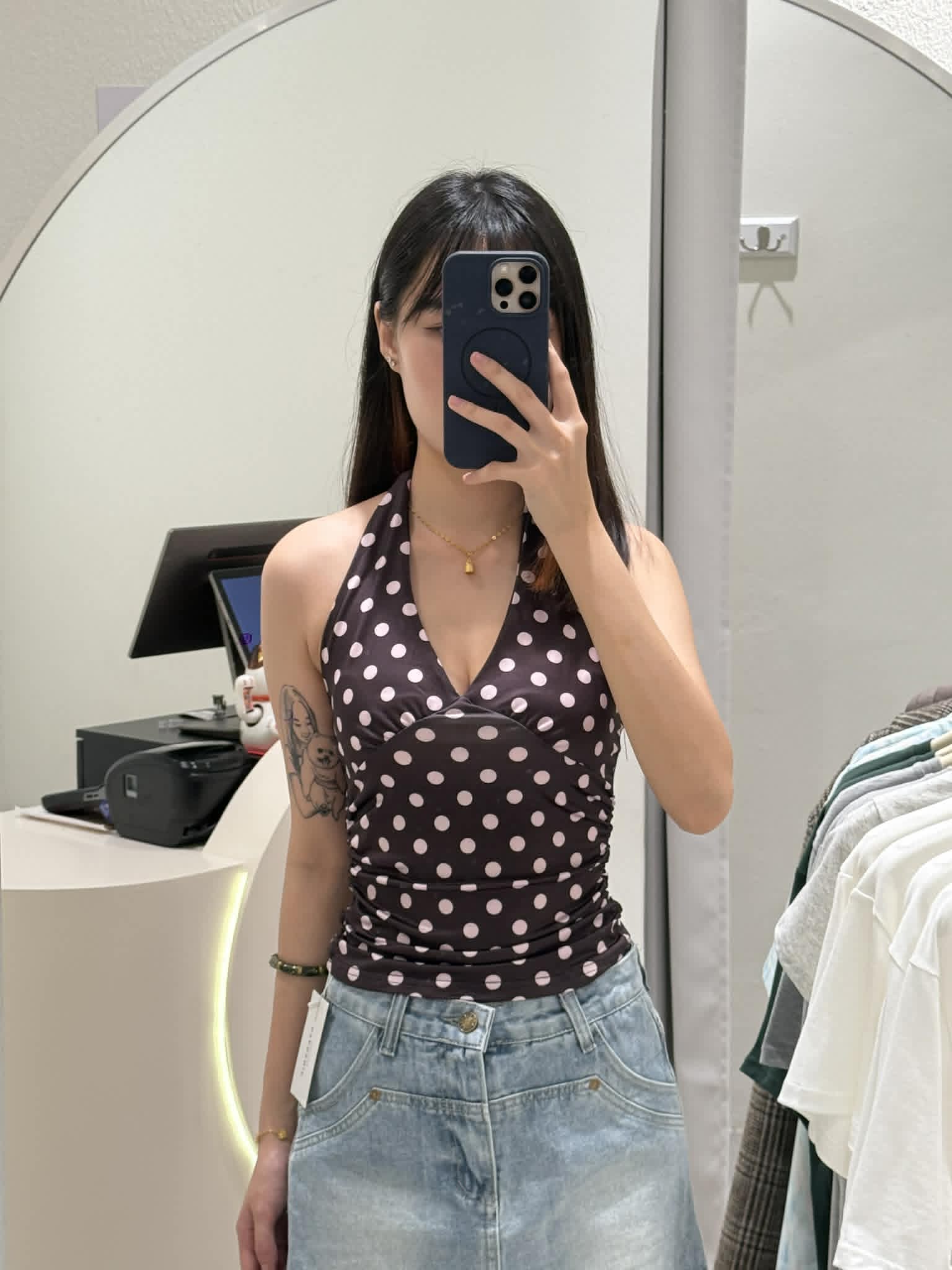 Polka-Dot Halter Neck Top