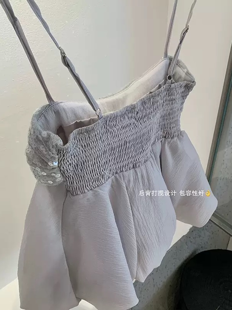 Glitter Sleeveless Puffy Blouse