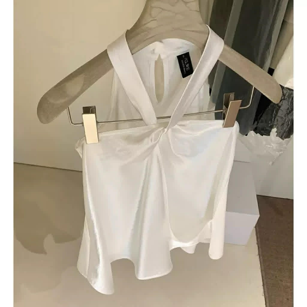 Satin Crossover Sleeveless Blouse