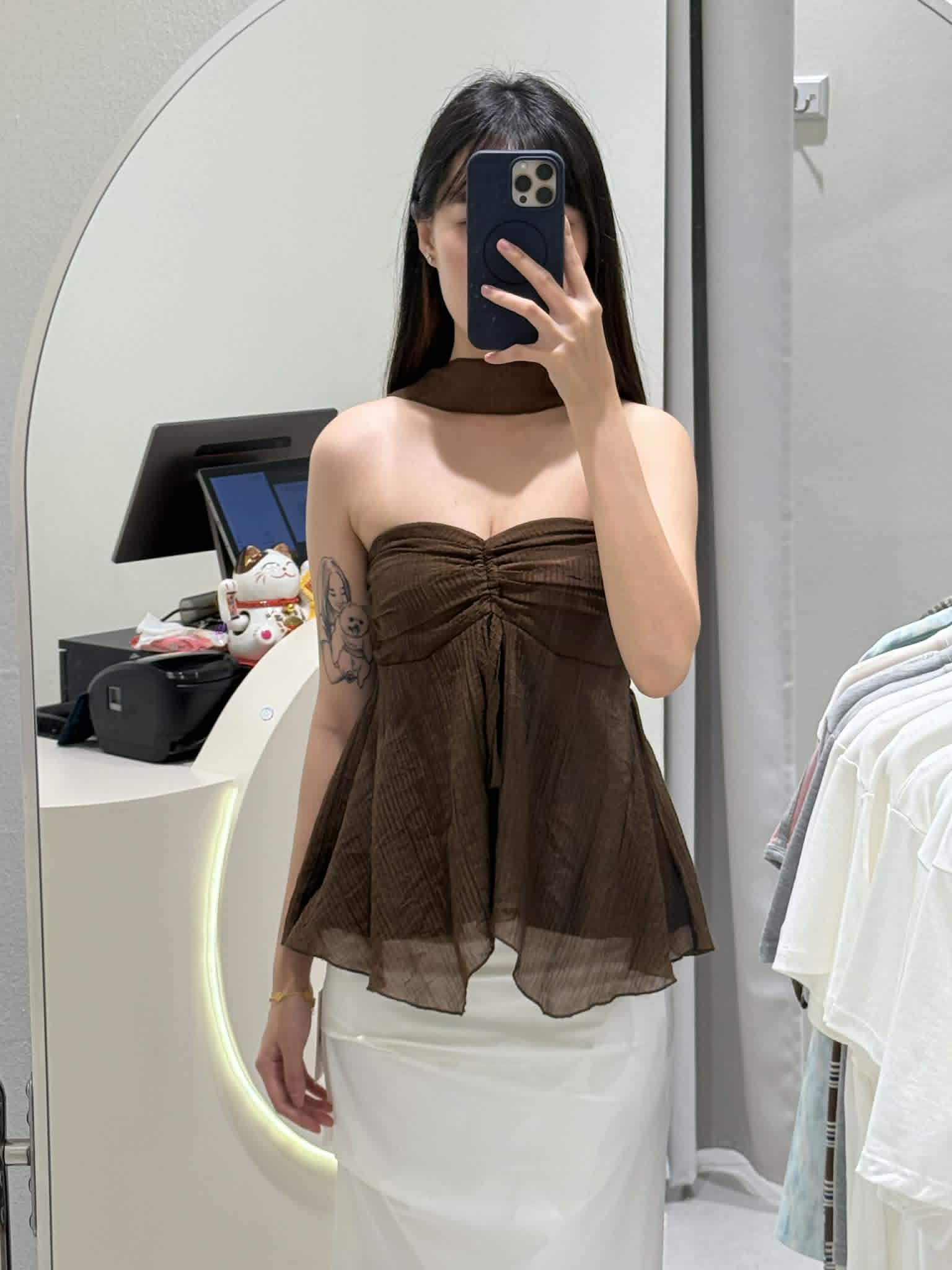 Mesh Tube Top & Neck Tie