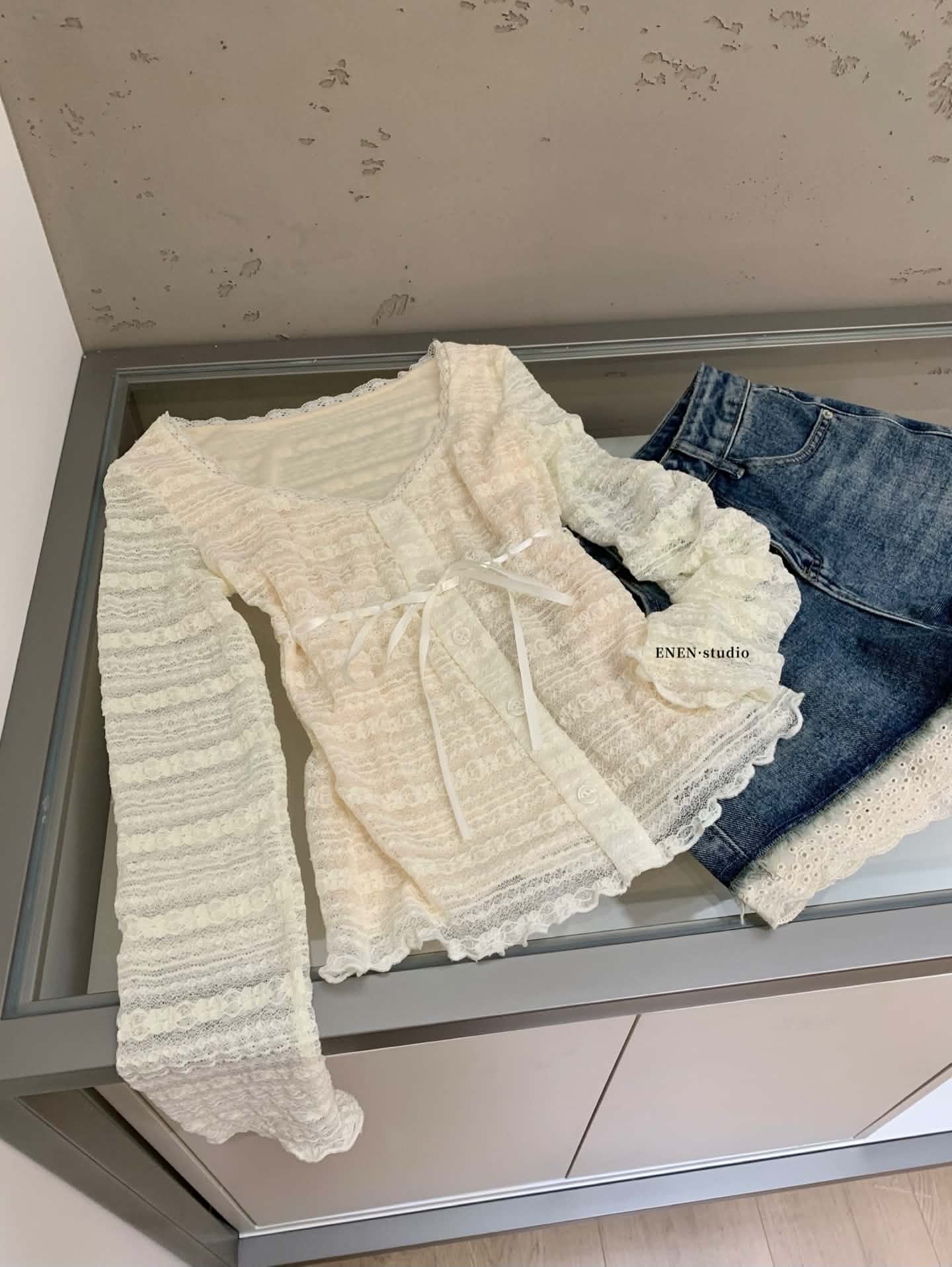 French Lace Waist-Tie Top