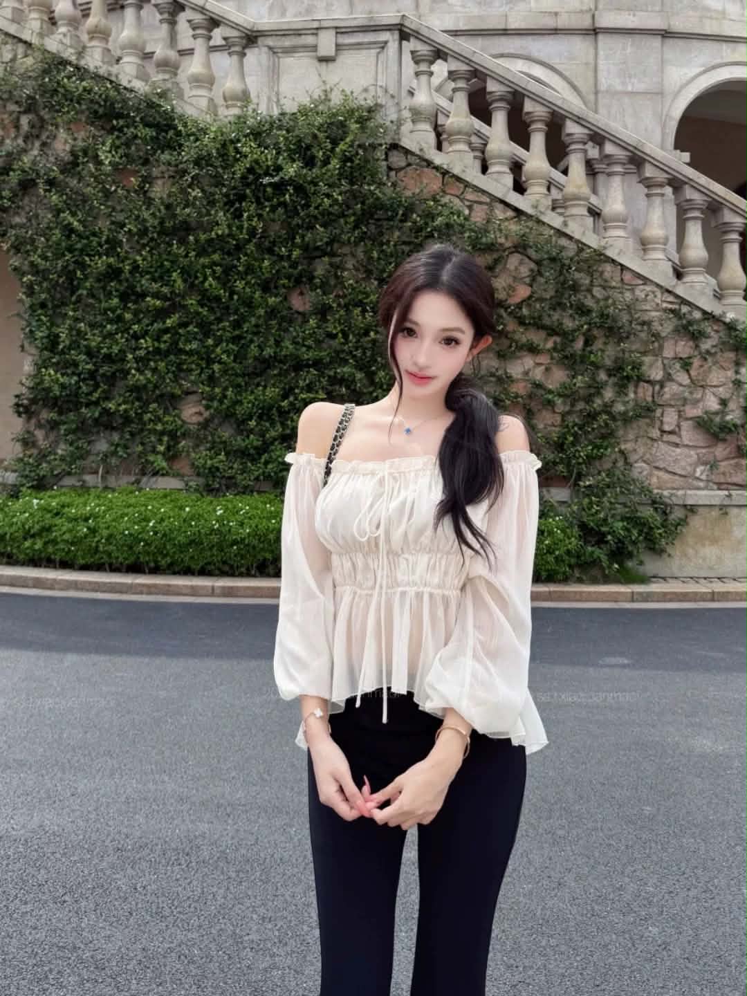 Ruffle Off Shoulder Chiffon Blouse