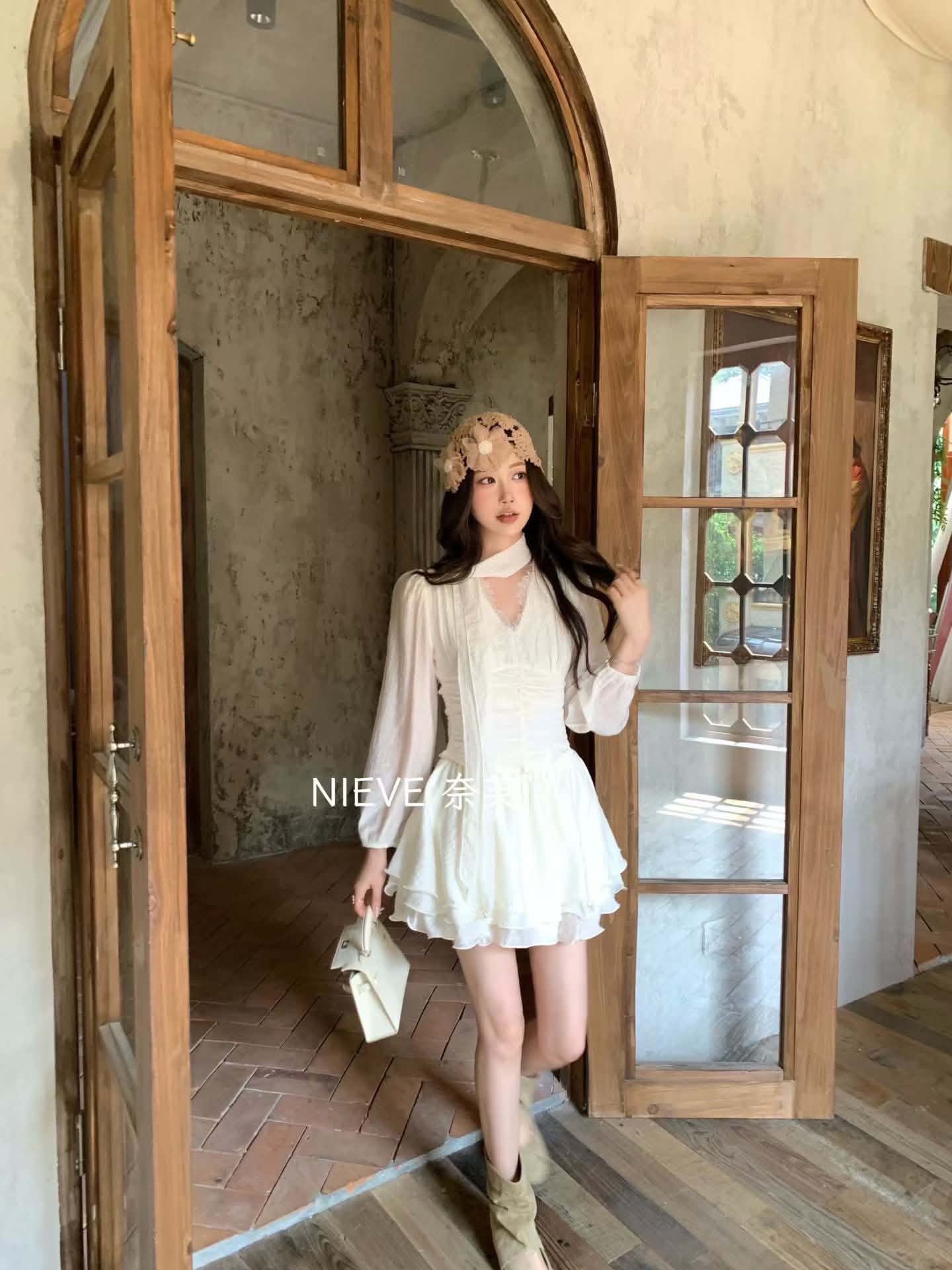 French Ribbon Blouse & Layered Mini Skirt Set