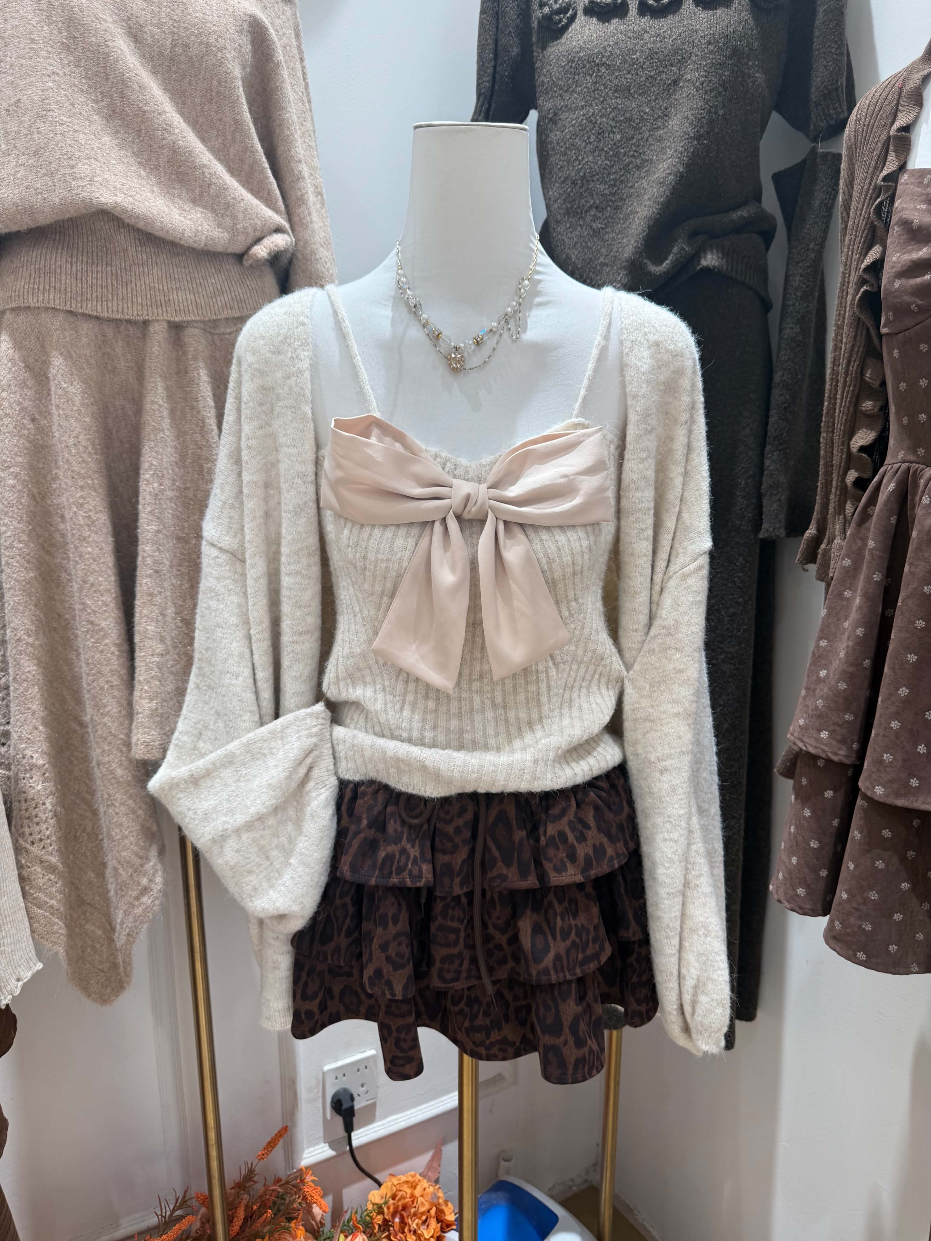 Cardigan & Bow Singlet Set