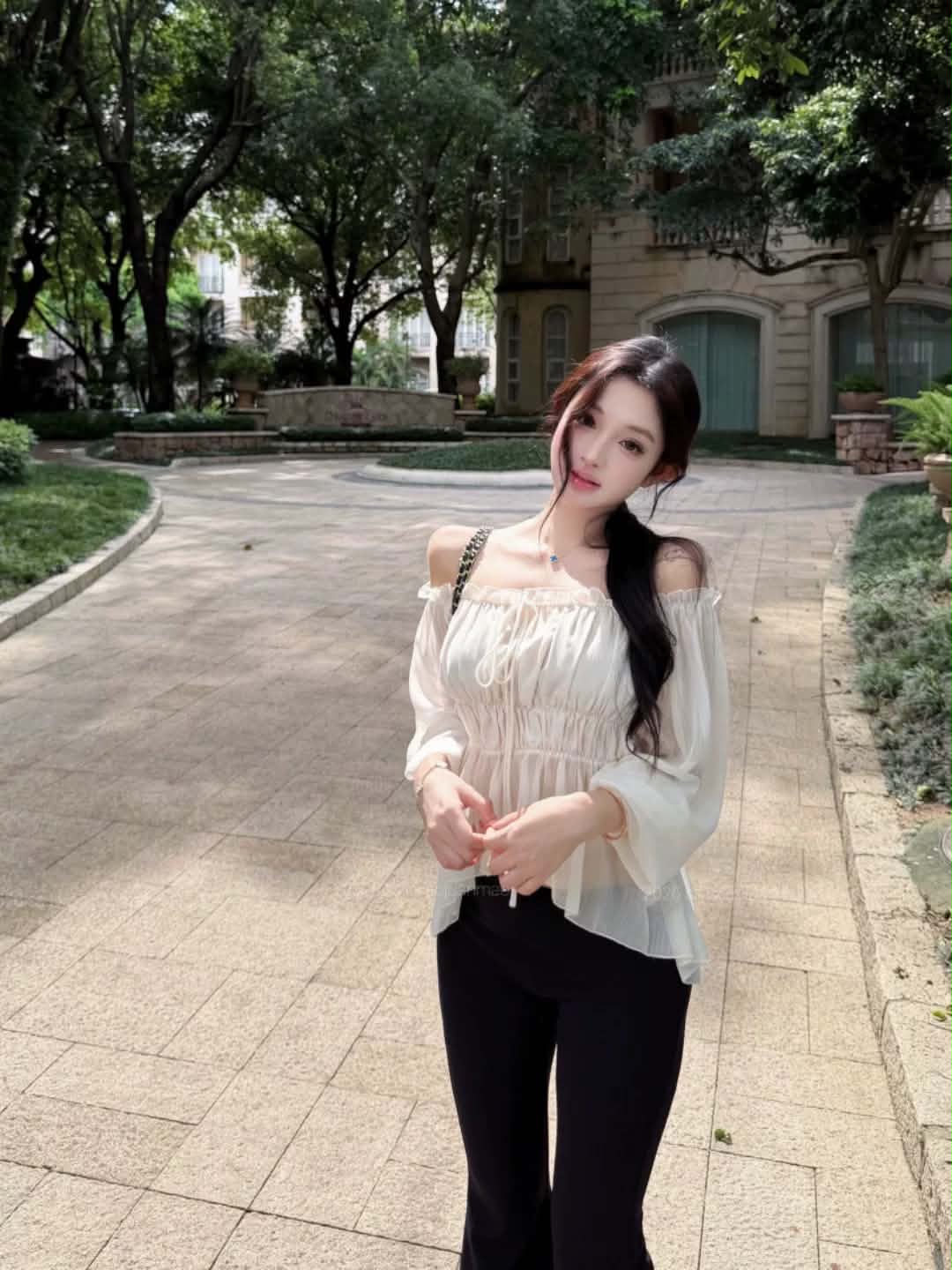 Ruffle Off Shoulder Chiffon Blouse