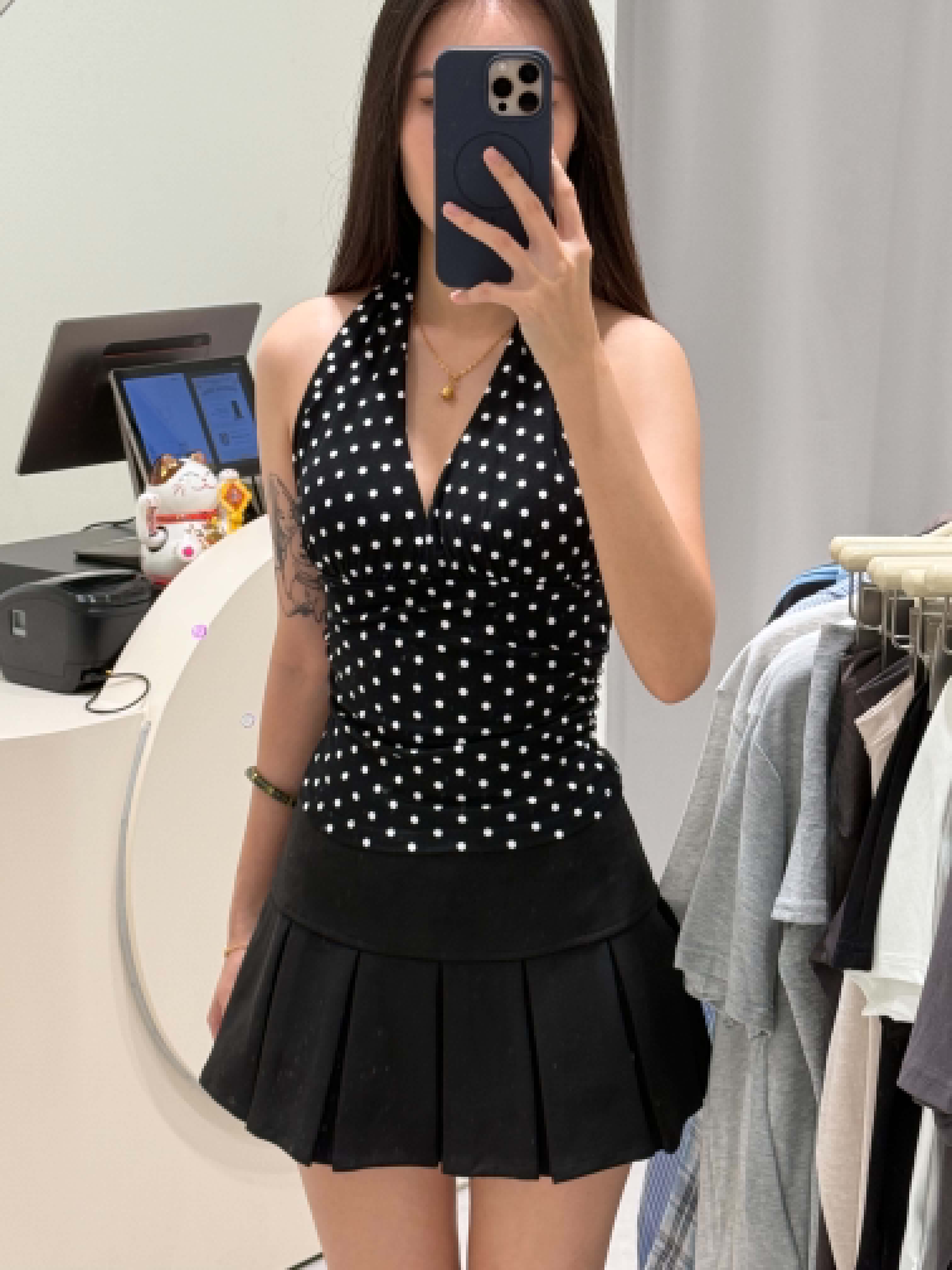 Suede Pleated Mini Skirt