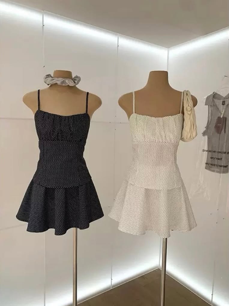 Polka-Dot Sleeveless Top & Skirt Set