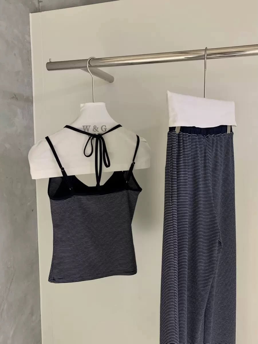 Sleeveless Stripes Singlet & Long Pants Set